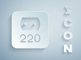 Paper cut Electrical outlet icon isolated on grey background. Power socket. Rosette symbol. Paper art style. Vector