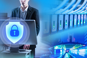 Human cybersecurity specialist. Datacenter security system. IT infrastructure development. Data...