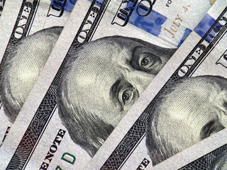 eyes of Franklin on one hundred US dollars banknote