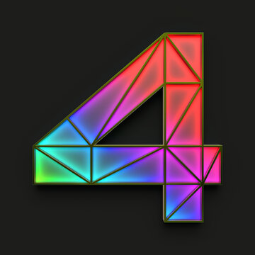 Number 4 made of iridescent frame with multicolored light inside on dark background, 3d rendering © Conny Crane