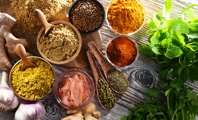 Composition with assortment of spices and herbs