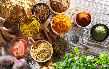 Composition with assortment of spices and herbs