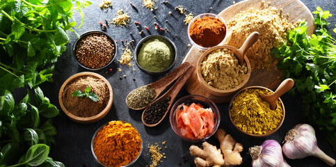 Composition with assortment of spices and herbs