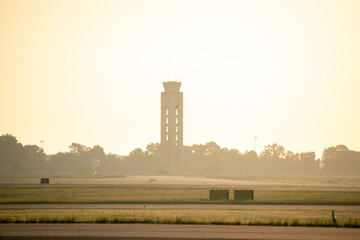 Naklejka premium Charleston International Airport's Air Traffic Control Tower at dusk