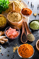 Composition with assortment of spices and herbs
