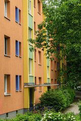 Fototapeta na wymiar Berlin, Germany, Colorful Facade of a Residential Building.