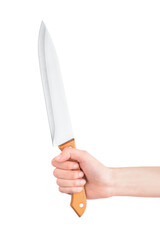 knife in hand on a white background. 