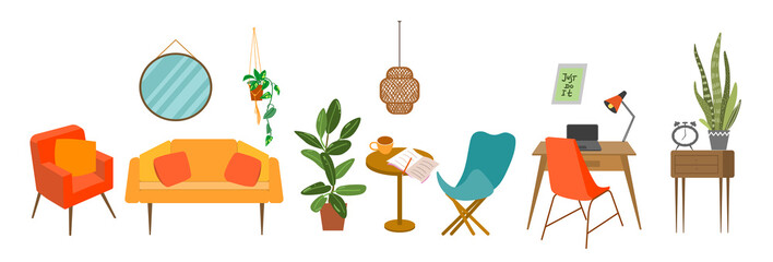 Interior vector illustration. Cozy cute room.