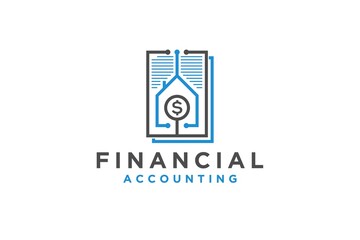 Financial accounting logo design invoice book paper report document icon symbol