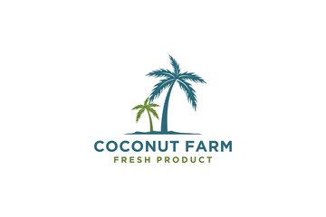 Obraz premium Coconut palm tree logo silhouette design beach island tropical flora leaf