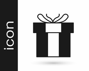 Black Gift box icon isolated on white background. Valentines day. Vector