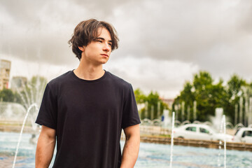 Adrian, Beautiful handsom young man wearing black sweater, Closeup portrait of young man, city, Attractive teenager. caucasian, lifestye, Bucharest