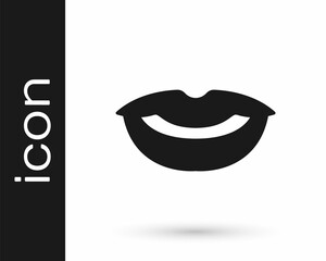 Black Smiling lips icon isolated on white background. Smile symbol. Vector
