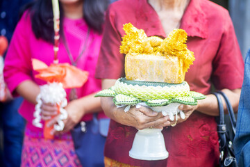 The people or couple and stuff in wedding ceremony in Thailand