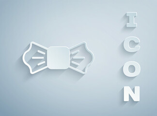 Paper cut Bow tie icon isolated on grey background. Paper art style. Vector