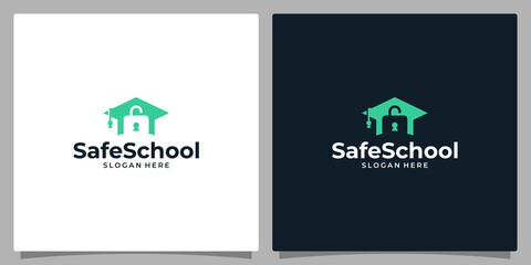 College, Graduation cap, Campus, Education logo design and security padlock illustration vector design.
