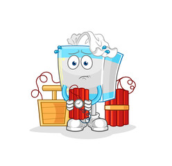 tissue box holding dynamite character. cartoon mascot vector