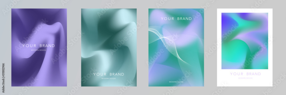 Aufkleber Blurred backgrounds set with modern abstract soft color gradient patterns, guilloche curves. Smooth templates collection for poster, banner, flyer, invitation, card, catalog. Vector illustration. 