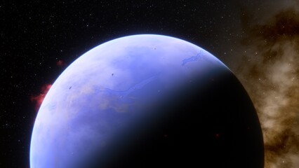 Naklejka premium super-earth planet, realistic exoplanet, planet suitable for colonization, earth-like planet in far space, planets background 3d render 