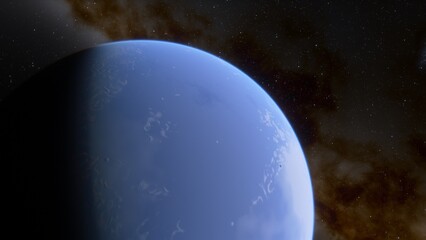 super-earth planet, realistic exoplanet, planet suitable for colonization, earth-like planet in far space, planets background 3d render
