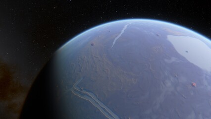 super-earth planet, realistic exoplanet, planet suitable for colonization, earth-like planet in far space, planets background 3d render
