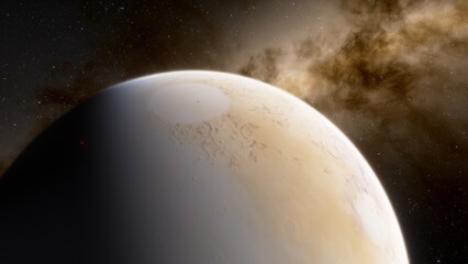 super-earth planet, realistic exoplanet, planet suitable for colonization, earth-like planet in far space, planets background 3d render
