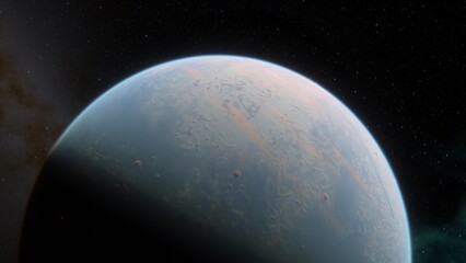 Obraz na płótnie Canvas super-earth planet, realistic exoplanet, planet suitable for colonization, earth-like planet in far space, planets background 3d render 