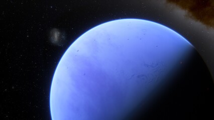 super-earth planet, realistic exoplanet, planet suitable for colonization, earth-like planet in far space, planets background 3d render
