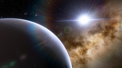 super-earth planet, realistic exoplanet, planet suitable for colonization, earth-like planet in far space, planets background 3d render
