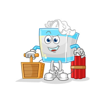 tissue box holding dynamite detonator. cartoon mascot vector