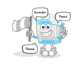 tissue box hold surrender flag mascot. cartoon vector