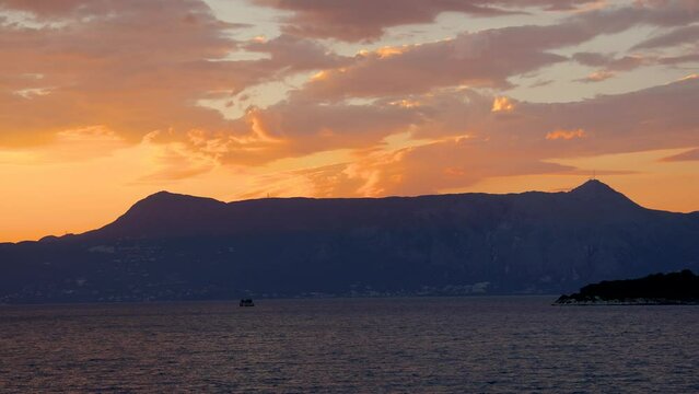 View on Pantokrator mountain from Corfu city on the island of Corfu, Ionian Islands, Greece, 4k video