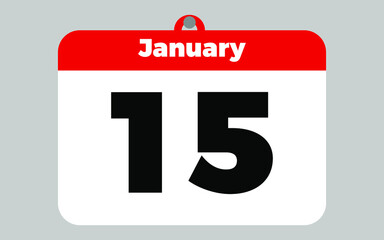 January, 15 White and red calendar