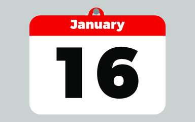 January, 16. White and red calendar