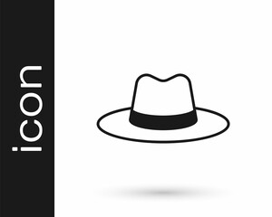 Black Man hat with ribbon icon isolated on white background. Vector - obrazy, fototapety, plakaty
