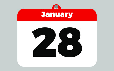 January, 28. White and red calendar