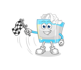 tissue box hold finish flag. cartoon mascot vector