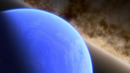 super-earth planet, realistic exoplanet, planet suitable for colonization, earth-like planet in far space, planets background 3d render

