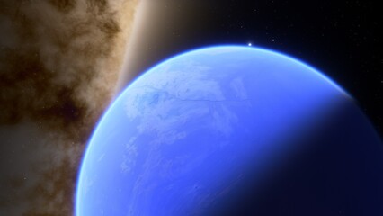 super-earth planet, realistic exoplanet, planet suitable for colonization, earth-like planet in far space, planets background 3d render

