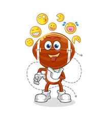 rugby head laugh and mock character. cartoon mascot vector
