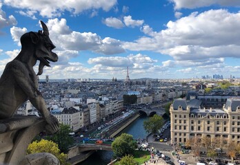 노트르담 대성당 (Notre-Dame de Paris) 위에서 바라본 파리 시내 전경 및 에펠탑