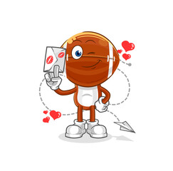 rugby head hold love letter illustration. character vector
