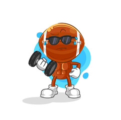 rugby head lifting dumbbell vector. cartoon character