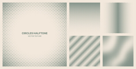 Assorted Various Modern Halftone Dotted Textures Vector Different Geometric Dot Pattern Set Isolated On Background. Retro Colours Half Tone Graphic Variety Texture Universal Design Elements Collection