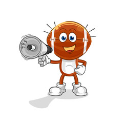 rugby head holding hand loudspeakers vector. cartoon character