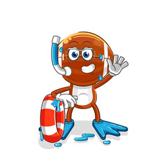 rugby head swimmer with buoy mascot. cartoon vector