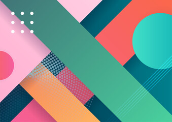 Obraz premium Colorful gradient memphis geometric pattern background texture for poster cover design. Minimal color abstract gradient banner template. Modern vector shape for business presentation and social media