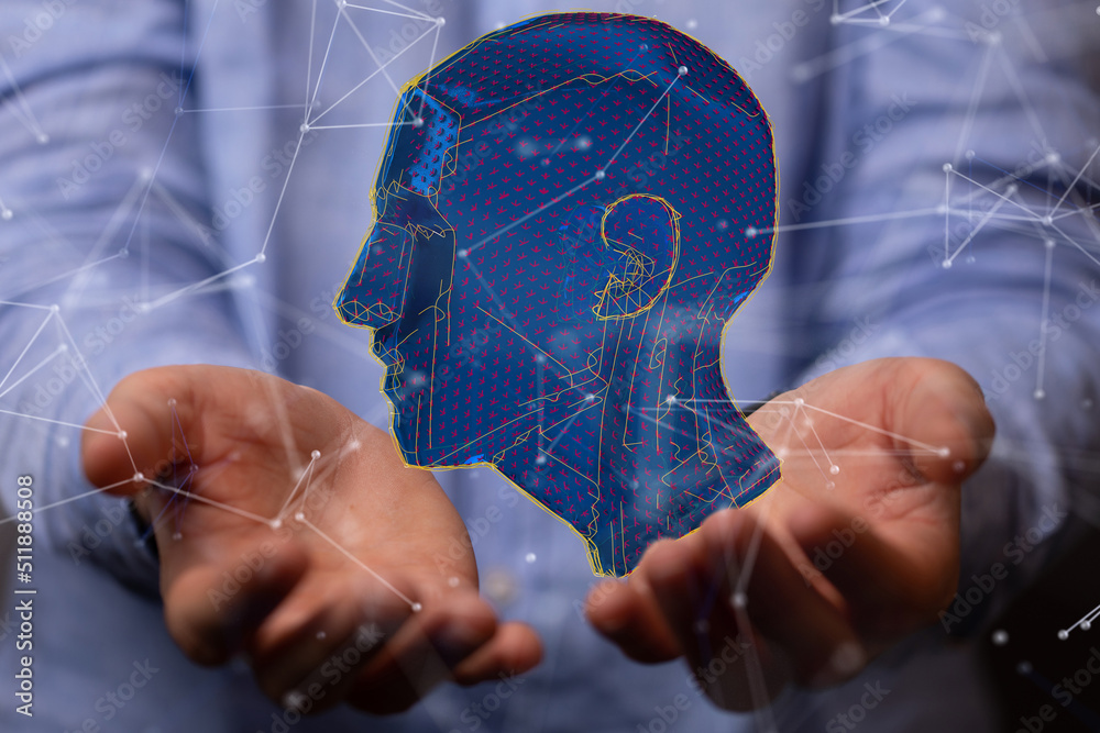 Poster human head and brain.deep learning , machine learning and artificial intelligence , ai technology,