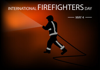 Día internacional del bombero, 4 de mayo. Bombero apagando el fuego - obrazy, fototapety, plakaty