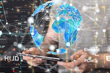 Global network. Blockchain. 3D illustration. Neural networks and artificial intelligence. Abstract